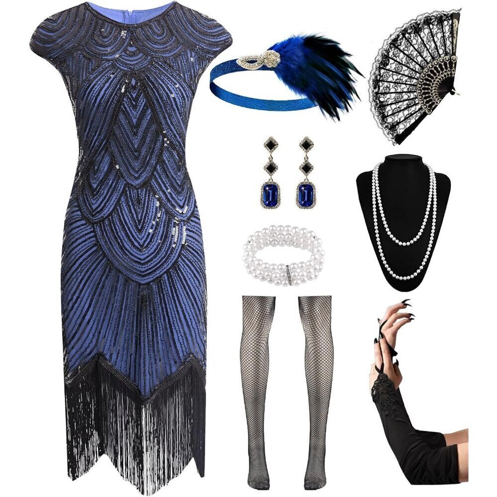 Women's Flapper Dress Sequin Fringe Beaded 1920s Costume Accessories
